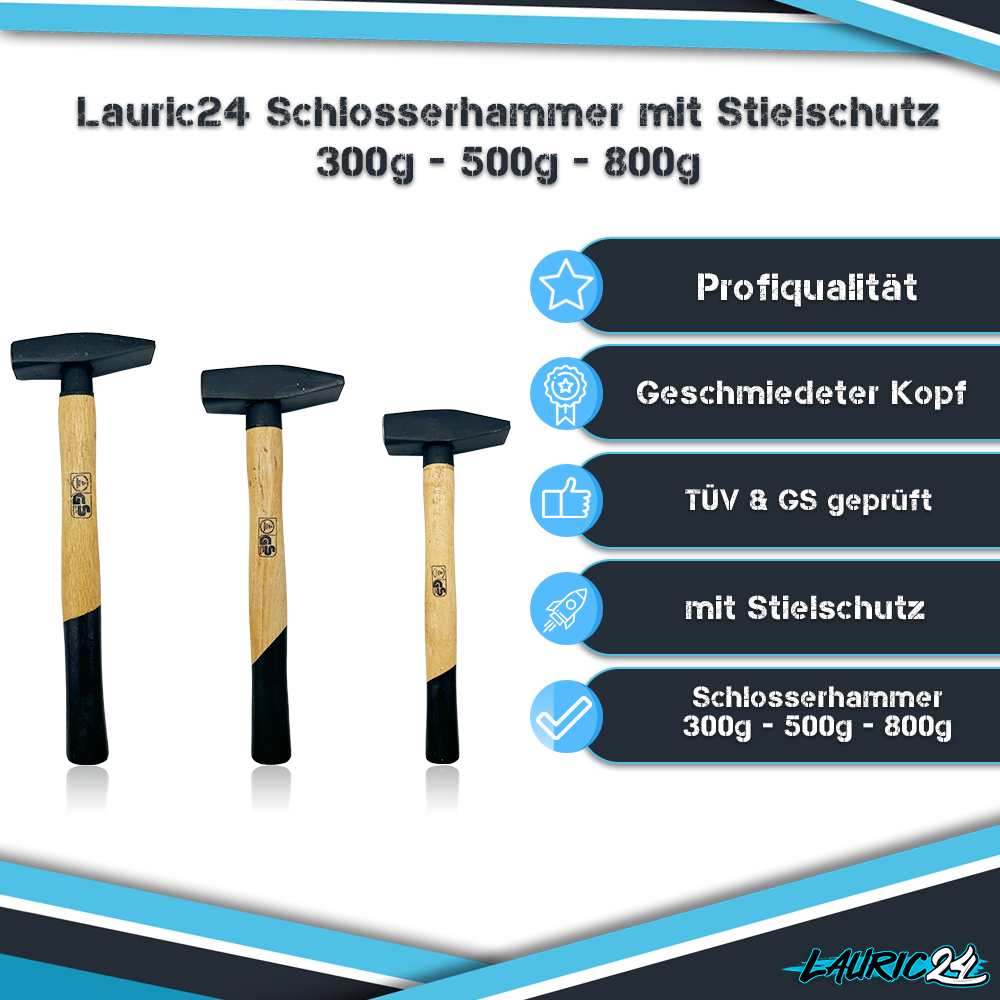 Schlosserhammer mit Stelschutz Metall Set 300g, 500g, 800g